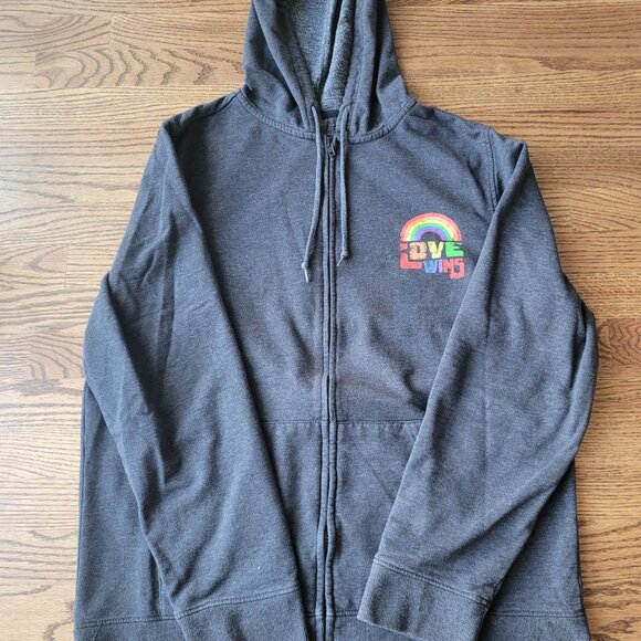 Pride Love Wins Full-Zip Gray Hoodie Rainbow Unicorn LGBTQ XL Extra Large - Picture 4 of 10